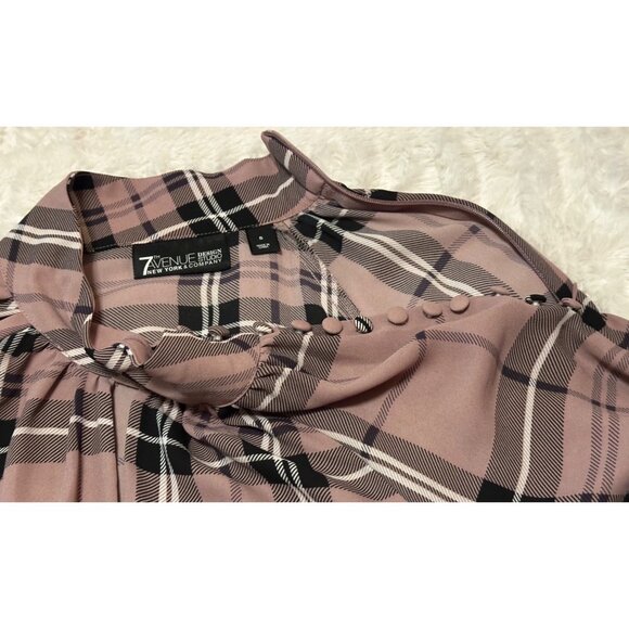 7th Ave NY & Co. Design Studio Blouse w/Waist Tie Rose Pink Plaid Women's Size S - Picture 12 of 16
